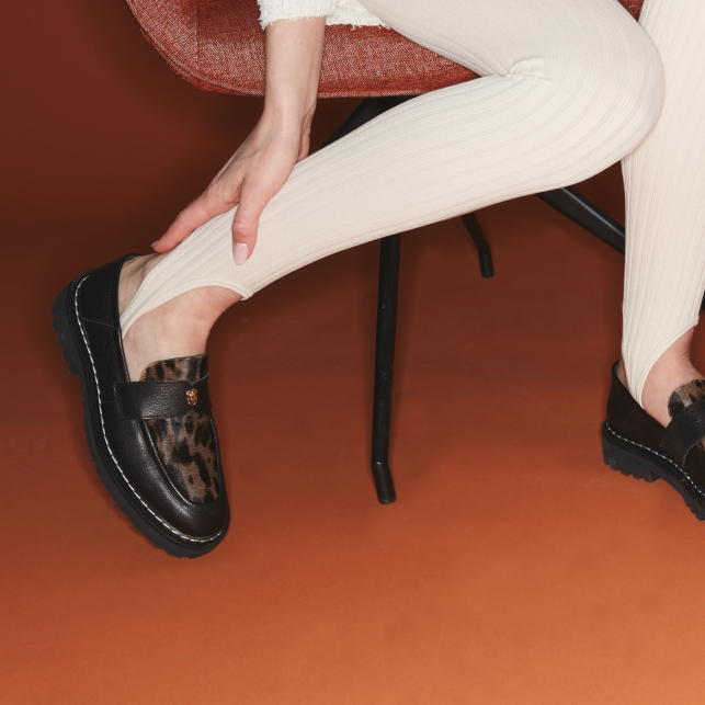 Black Ocelot Leather Mia Moccasins