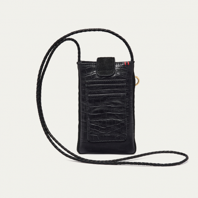 Black Embossed Croco Leather Double Marcus Bag