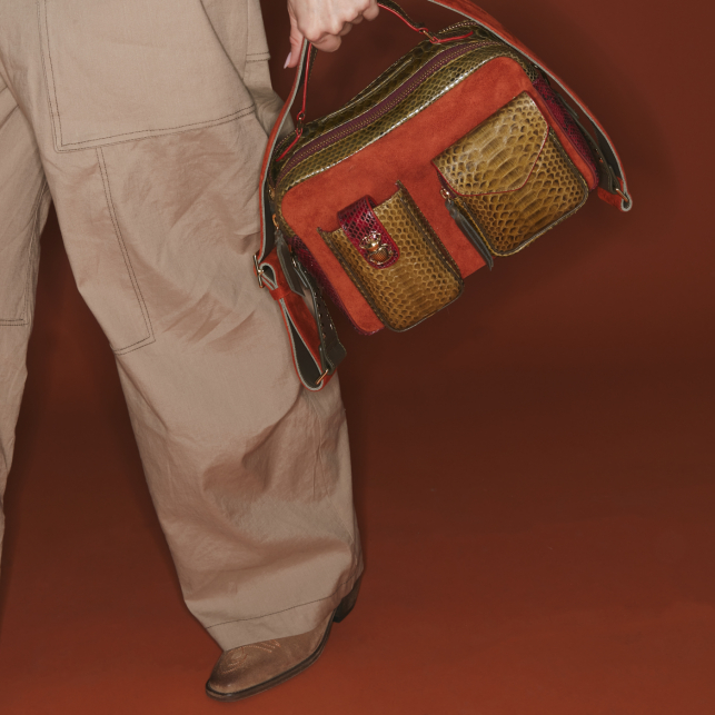Kaki Burgundy Mix Python Cesar Bag