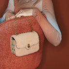 Cream Shearling And Embroidery Mini Ava Bag