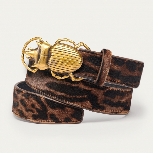 Ceinture Cuir Ocelot Scarabée Or