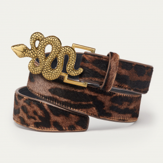 Ocelot Leather Gold Snake belt