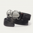 Black Leather Croco Silver Beetle Belt