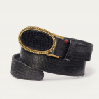 Ceinture Cuir Embossé Croco Noir Dallas Doré