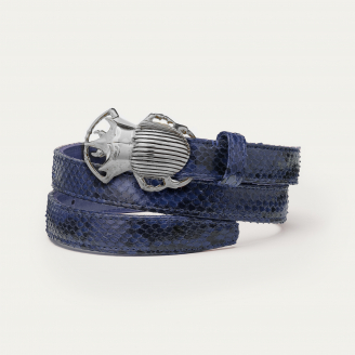 Baby Ceinture Python Navy Scarabée Argent