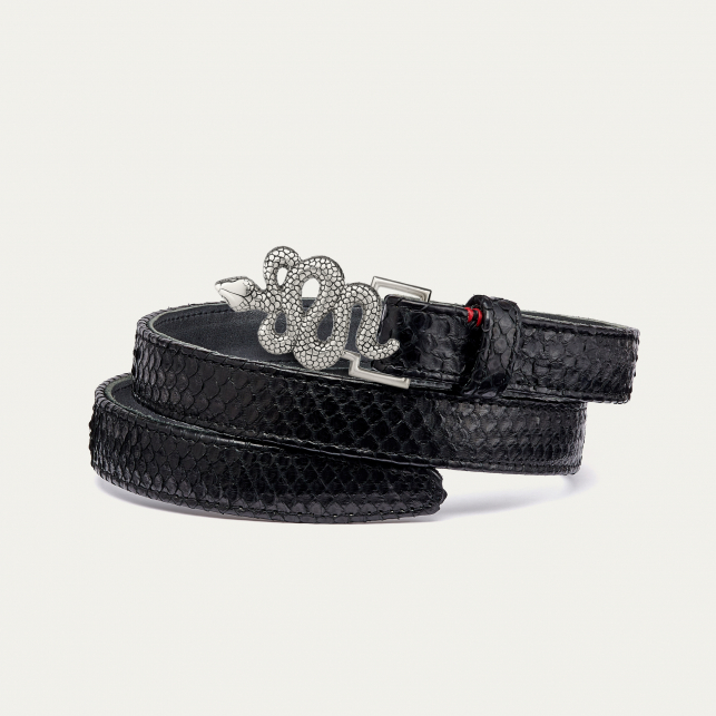 Baby Ceinture Python Noire Serpent Argent