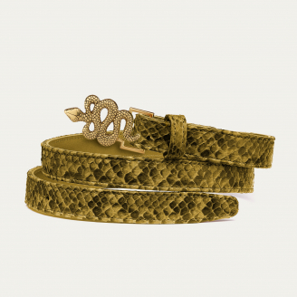 Baby Ceinture Python Kaki Serpent Doré