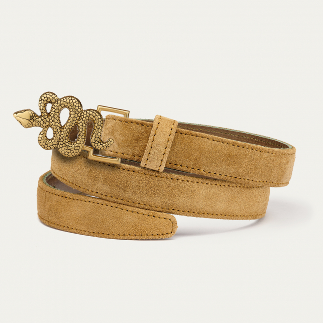 Olive Leather Golden Snake Baby Belt