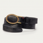 Baby Ceinture Cuir Embossé Croco Noir Dallas