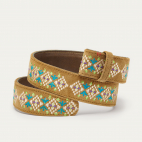 Embroidered Olive Leather Belt