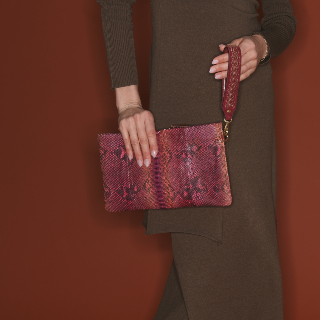 Pochette Python Lou Bordeaux Rose