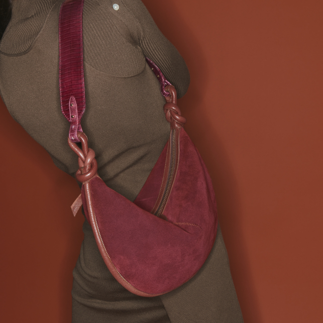 Hot Wine Suede Leather Chris Bag