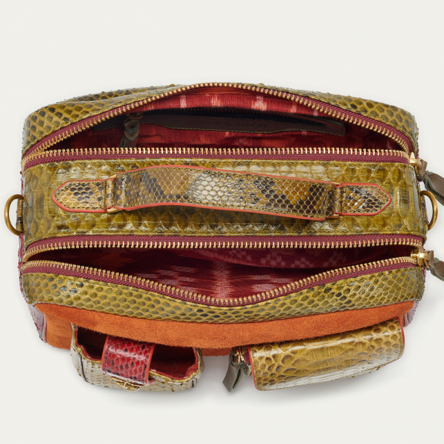 Kaki Burgundy Mix Python Cesar Bag