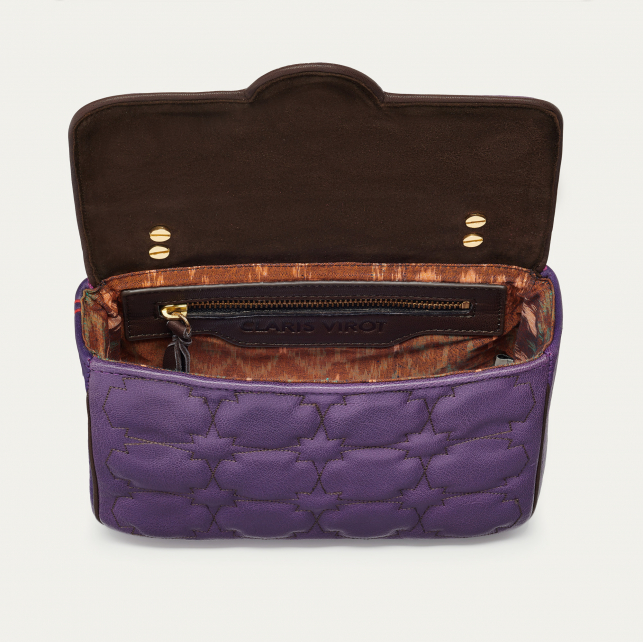 Sac Cuir Ava Medium Violet Brodé