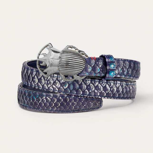 Baby Ceinture Python Bleu Glacier Scarabée Argent