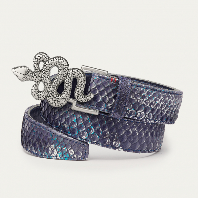 Ceinture Python Bleu Glacier Serpent Argent