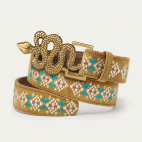 Ceinture Cuir Olive Brodé Serpent Or