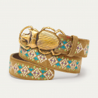 Embroidered Olive Leather Golden Beetle Belt