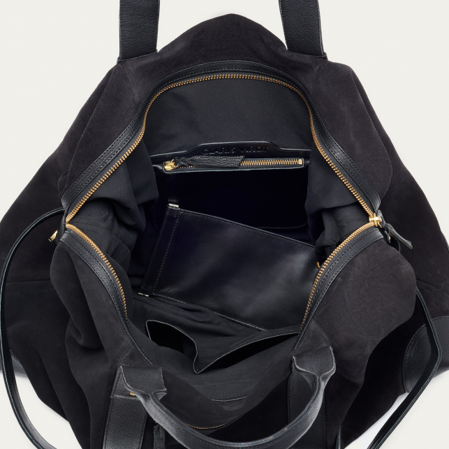 Black Suede Leather Roger XL Week-end Bag
