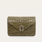 Kaki Embossed Croco Leather Card Holder Alex