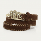 Baby Ceinture Cuir Cognac Serpent Or