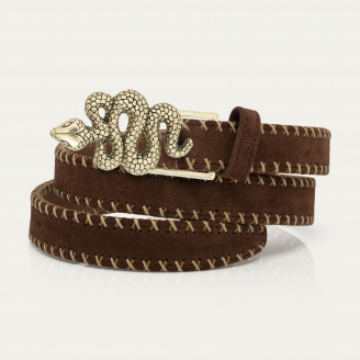 Cognac Leather Gold Snake Baby Belt