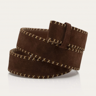 Cognac Thick Suede Embroidered Belt