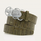 Khaki Embossed Croco Leather Silver Beetle Belt