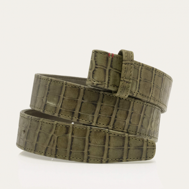 Khaki Embossed Croco Leather Silver Beetle Belt