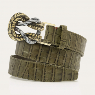 Kaki Embossed Croco Leather Knot Belt