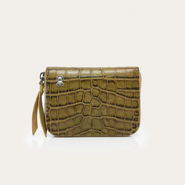 Kaki Embossed Croco Leather Mini Bob Wallet