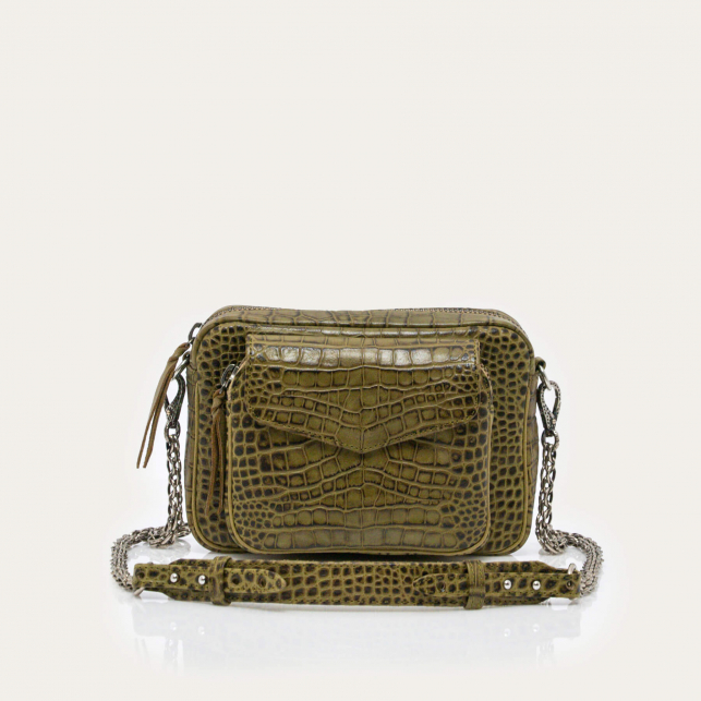 Kaki Embossed Croco Leather Charly Bag