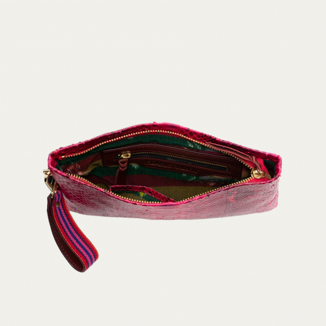 Pink Celosia Python Lou Clutch