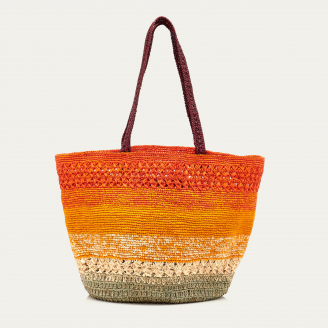 Orange Rainbow Raffia Basket Bag Stella L