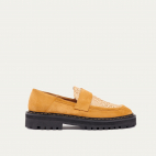 Pecan Leather Raffia Mia Moccasin