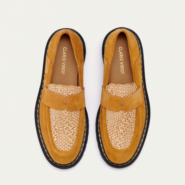 Pecan Leather Raffia Mia Moccasin