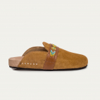 Pecan Suede Calfskin Georgette Mules