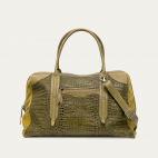 Kaki Embossed Leather June L Bowling Bag