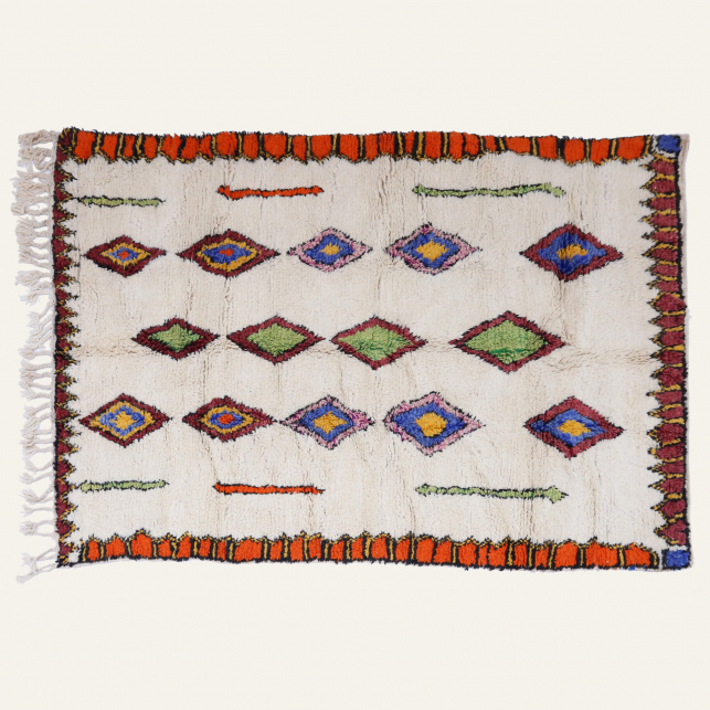 Tapis Berbere Boujad Blanc et Orange