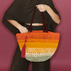 Orange Rainbow Raffia Basket Bag Stella L