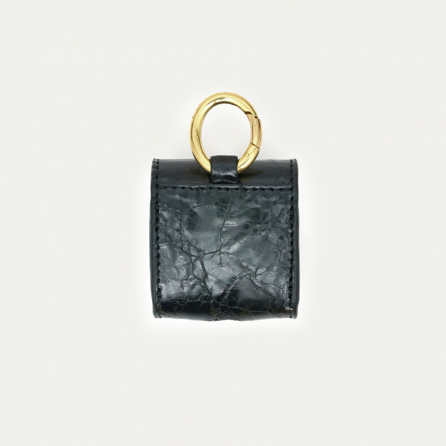 Black Vintage Glossy Leather Airpod Holder