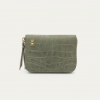 Portefeuille Nubuck Mini Bob Embossé Croco Gris Perle