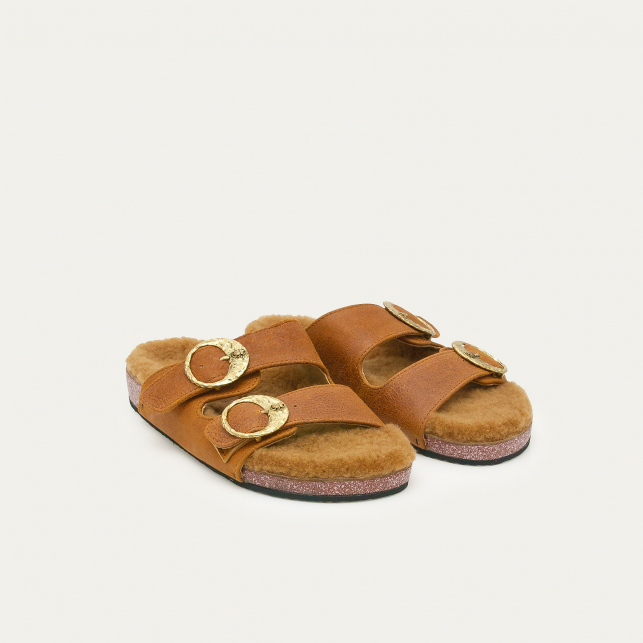 Copper Leather and Shearling Odette Black Gold Studs