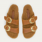 Copper Leather and Shearling Odette Black Gold Studs