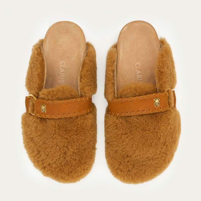 Copper Shearling Georgette Mules