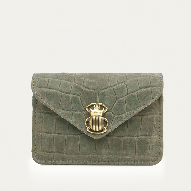 Porte Cartes Cuir Alex Embossé Croco Gris Perle