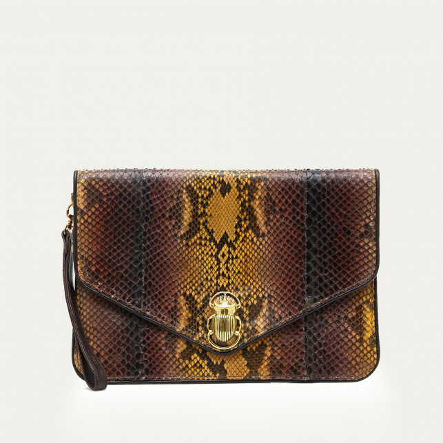 Tiger Eye Stone Python Alicia Clutch