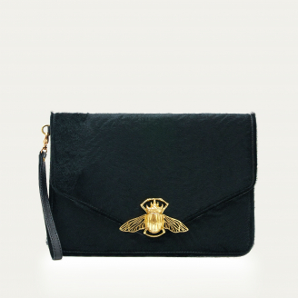 Pochette Cuir Alicia Noir Façon Astrakan