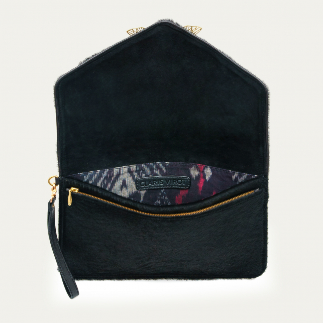 Pochette Cuir Alicia Noir Façon Astrakan