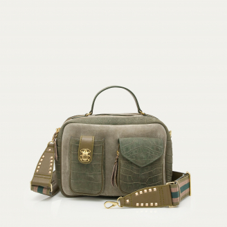 Sac Cuir César Embossé Croco Gris Perle